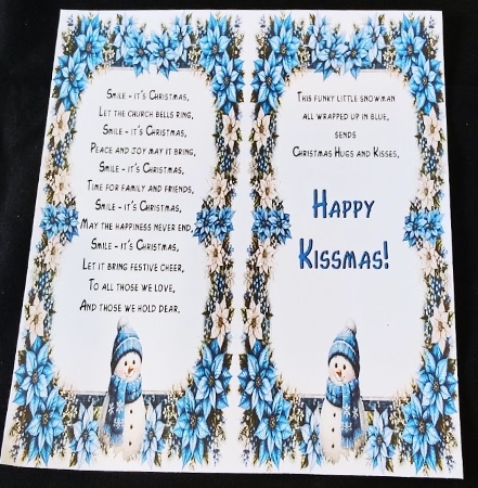 Cute Christmas Snowman Frame Topper with Blue Winter Florals by Margarette Blakeborough