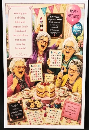 Birthday Bingo Friends Funny Theme A4 Portrait Topper. by Margarette Blakeborough