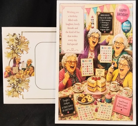 Birthday Bingo Friends Funny Theme A4 Portrait Topper. by Margarette Blakeborough