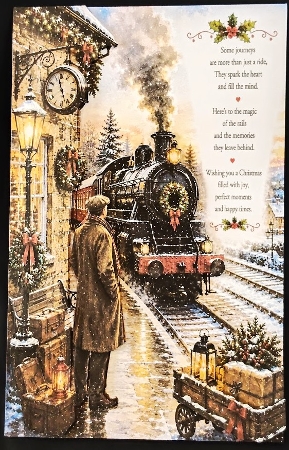 Christmas Train Enthusiast A4 Portrait Christmas Topper by Margarette Blakeborough