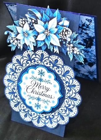 Blue and White Christmas 5x7 Card Kit with Filigree Frame and Winter Florals by Margarette Blakeborough