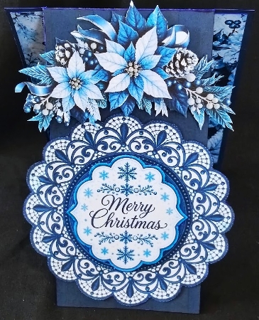 Blue and White Christmas 5x7 Card Kit with Filigree Frame and Winter Florals by Margarette Blakeborough