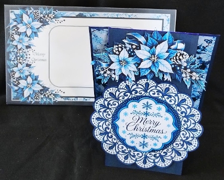 Blue and White Christmas 5x7 Card Kit with Filigree Frame and Winter Florals by Margarette Blakeborough