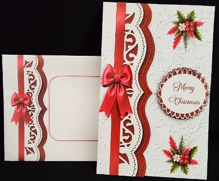 Cute Kitten 5x7 Christmas Card Kit with Embossed Panels & Festive Toppers by Margarette Blakeborough