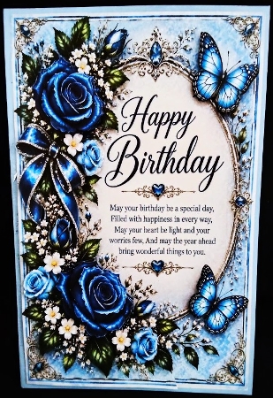 Royal Blue Birthday Elegance Birthday  A4 Portrait Card Topper by Margarette Blakeborough