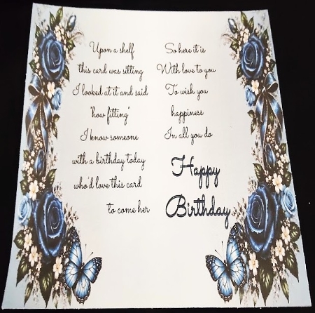 Royal Blue Birthday Elegance Birthday  A4 Portrait Card Topper by Margarette Blakeborough