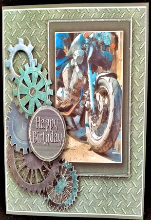 Steampunk Motorbike 8in x 8in Decoupage by Margarette Blakeborough