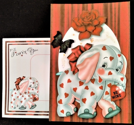 Be Mine Elephant Card Front with Decoupage by Margarette Blakeborough