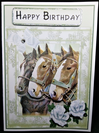 Beautiful Horses with White Roses 8x8 by Margarette Blakeborough