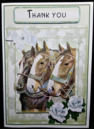 Beautiful Horses with White Roses 8x8 by Margarette Blakeborough