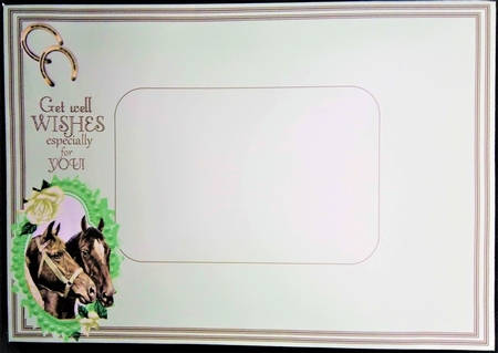 Horses in Bead Frame with Cream Roses A4 by Margarette Blakeborough