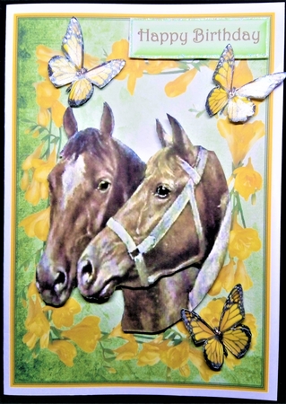 Horses with Daffodils & Butterflies by Margarette Blakeborough