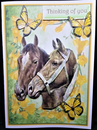 Horses with Daffodils & Butterflies by Margarette Blakeborough