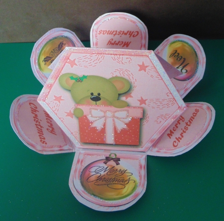 Charlie Christmas Bear Peekaboo Hexagon Petal Card Kit by Margarette Blakeborough