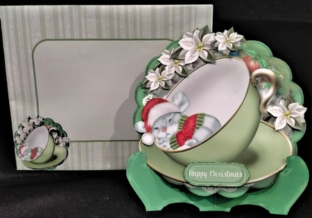 Little Nouse Asleep in a Teacup, Plate and Stand by Margarette Blakeborough