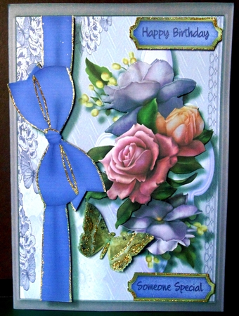 Beautiful Roses and Ribbom Bow  by Margarette Blakeborough