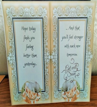 Teacup Kitten in Peach Frame - 8" x 8" Card Topper by Margarette Blakeborough