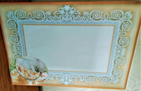 Teacup Kitten in Peach Frame - 8" x 8" Card Topper by Margarette Blakeborough