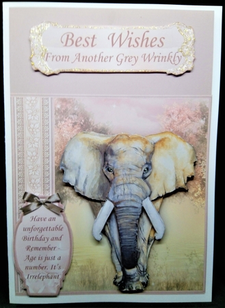 FEMALE ELEPHANT Age is Just a Number 8x8 Birthday Decoupage Mini Kit by Margarette Blakeborough
