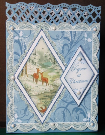 Snow Deer Rejoice at Christmas 7in Double Diamond Topper by Margarette Blakeborough