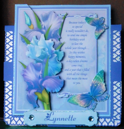 BLUSH OF IRIS & BIRTHDAY VERSE BLUE 7.8 Decoupage Mini Kit by Margarette Blakeborough