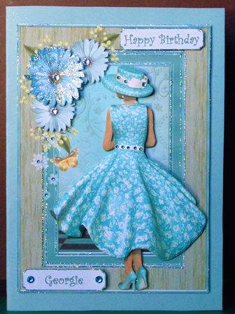 Lady In Blue With Flowers & Butterfly by Margarette Blakeborough