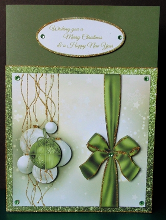 Green Bauble and Bow Christmas Card by Margarette Blakeborough