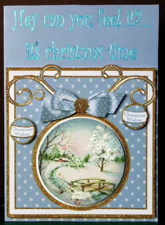 Christmas Scene 3D Bauble 8in Card Front Mini Kit by Margarette Blakeborough