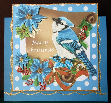 Winter bird song, on a pretty scroll with poinsettias by Margarette Blakeborough