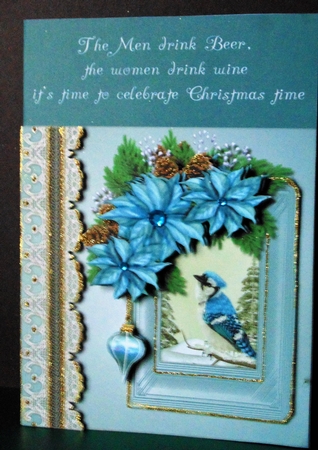 Christmas Bird & Poinsettias by Margarette Blakeborough