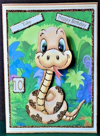 LEGLESS SNAKE WOBBLY HEAD CARD 8x8 Decoupage, Ages & Insert Mini Kit by Margarette Blakeborough