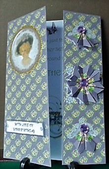 Vintage 5 x 7 purple lady tea bag folding card with matching envelope. by Margarette Blakeborough