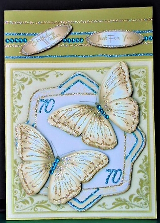 Gold Butterflys on a Shaped Mat by Margarette Blakeborough