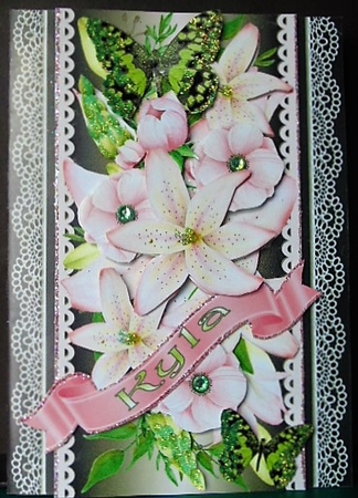 Pink Lilies and Peonies on Black by Margarette Blakeborough