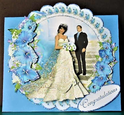 In Blue Bride and Groom Scalloped Round Card Topper by Margarette Blakeborough