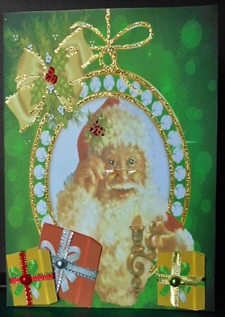 lovely santa with candlestick and presents 8x8 by Margarette Blakeborough