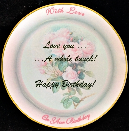 Pink Roses Plate Card & Stand with Pyramid by Margarette Blakeborough