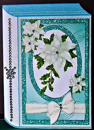pretty christmas white flowers with blue glitter frame folded book by Margarette Blakeborough