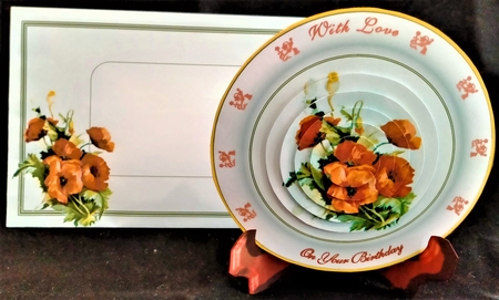 Poppies Plate Card & Stand with Pyramage by Margarette Blakeborough