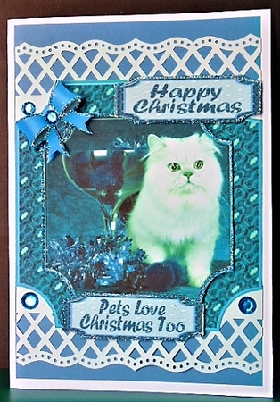 JJ PETS LOVE CHRISTMAS TOO SNOW WHITE CAT BLUE 8x8 by Margarette Blakeborough