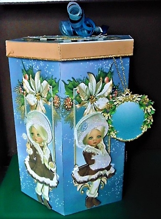 GORGEOUS TALL HEXAGONAL DECOUPAGE BOX - JOY! by Margarette Blakeborough
