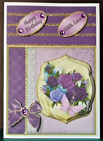 Purple Roses Border Card Mini Kit by Margarette Blakeborough