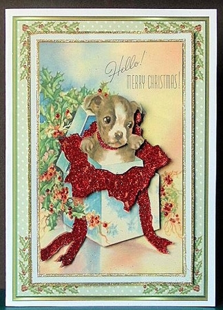 Puppy Love at Christmas Decoupage Topper by Margarette Blakeborough