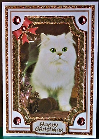 JJ PETS LOVE CHRISTMAS TOO SNOW WHITE CAT ROSEWOD 5X7 by Margarette Blakeborough