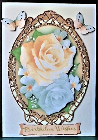 Beautiful Apricot Roses in a gold frame  by Margarette Blakeborough