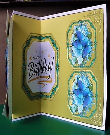 3D Shaped No-Hole Fold Back Pretty Floral Card with Pyramage Mini Kit  -  Butterfly Blues by Margarette Blakeborough