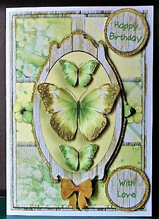 Vintage Shabby Grunge Butterfly Flower Green Yellow 1463 by Margarette Blakeborough