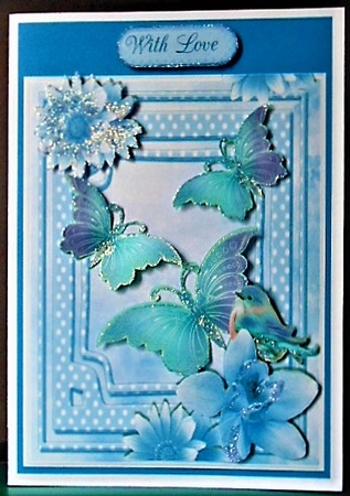 pretty blue butterflies, flowers & bird A5 by Margarette Blakeborough