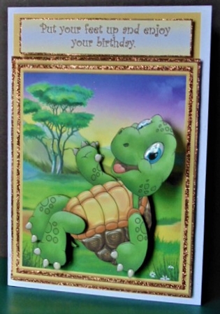 PUT YOUR FEET UP TORTOISE WOBBLY HEAD CARD 7.5 Decoupage & Insert Mini Kit by Margarette Blakeborough
