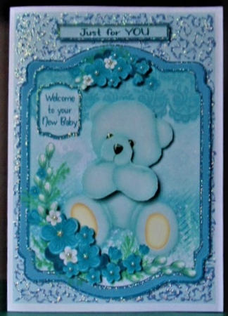 Everythings Blue Teddy Bear Card Topper by Margarette Blakeborough